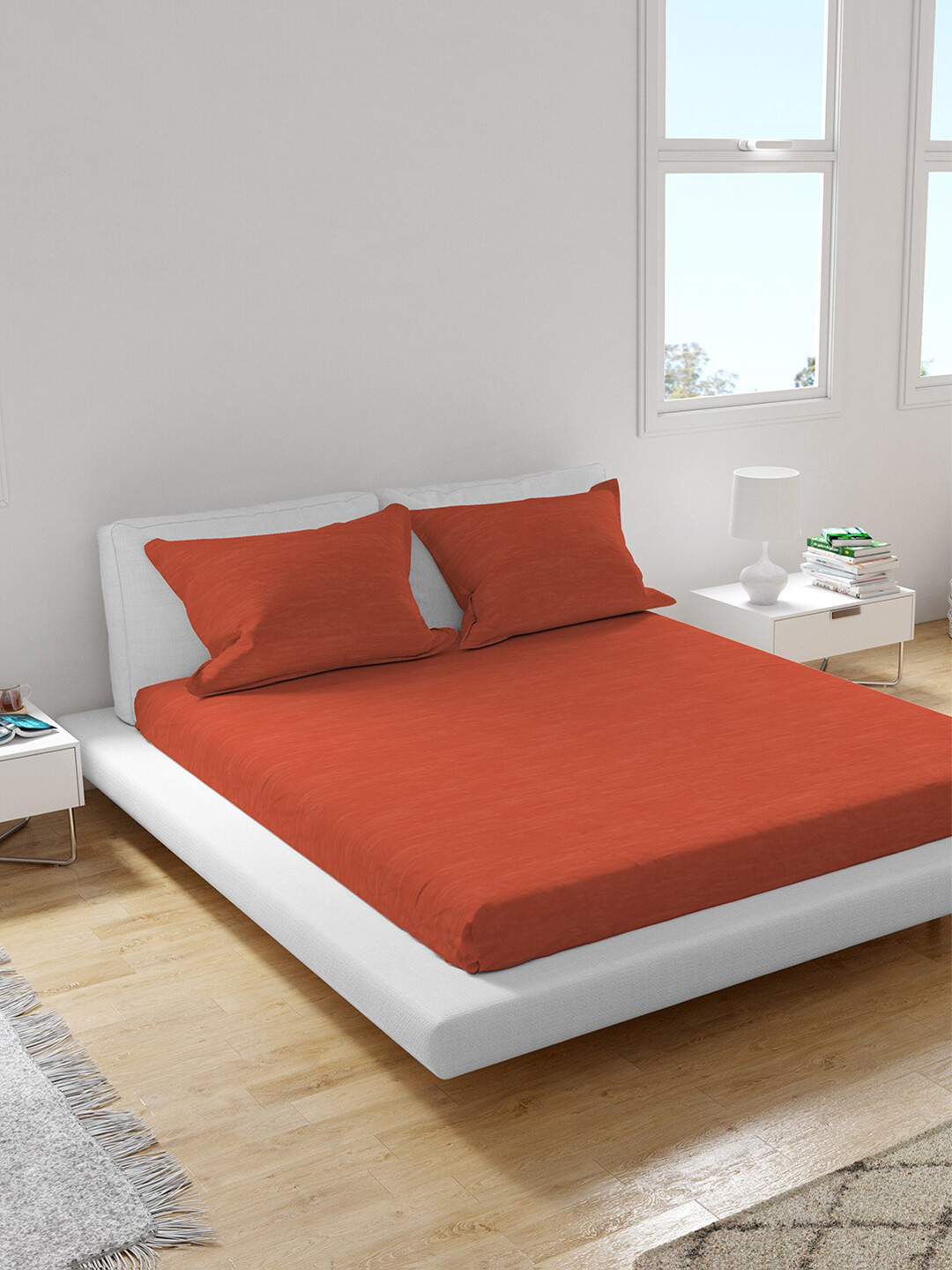 

Himeya Rust Red 200 TC King Sustainable Bedsheet with 2 Pillow Covers