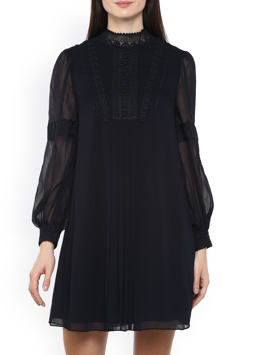 

Ted Baker Women Navy Blue Embroidered A-Line Maxi Dress