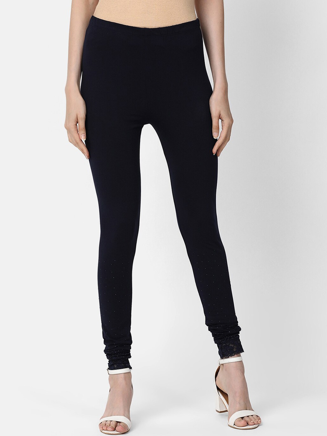 

V2 Value & Variety Women Navy Blue Solid Cotton Churidar-Length Leggings