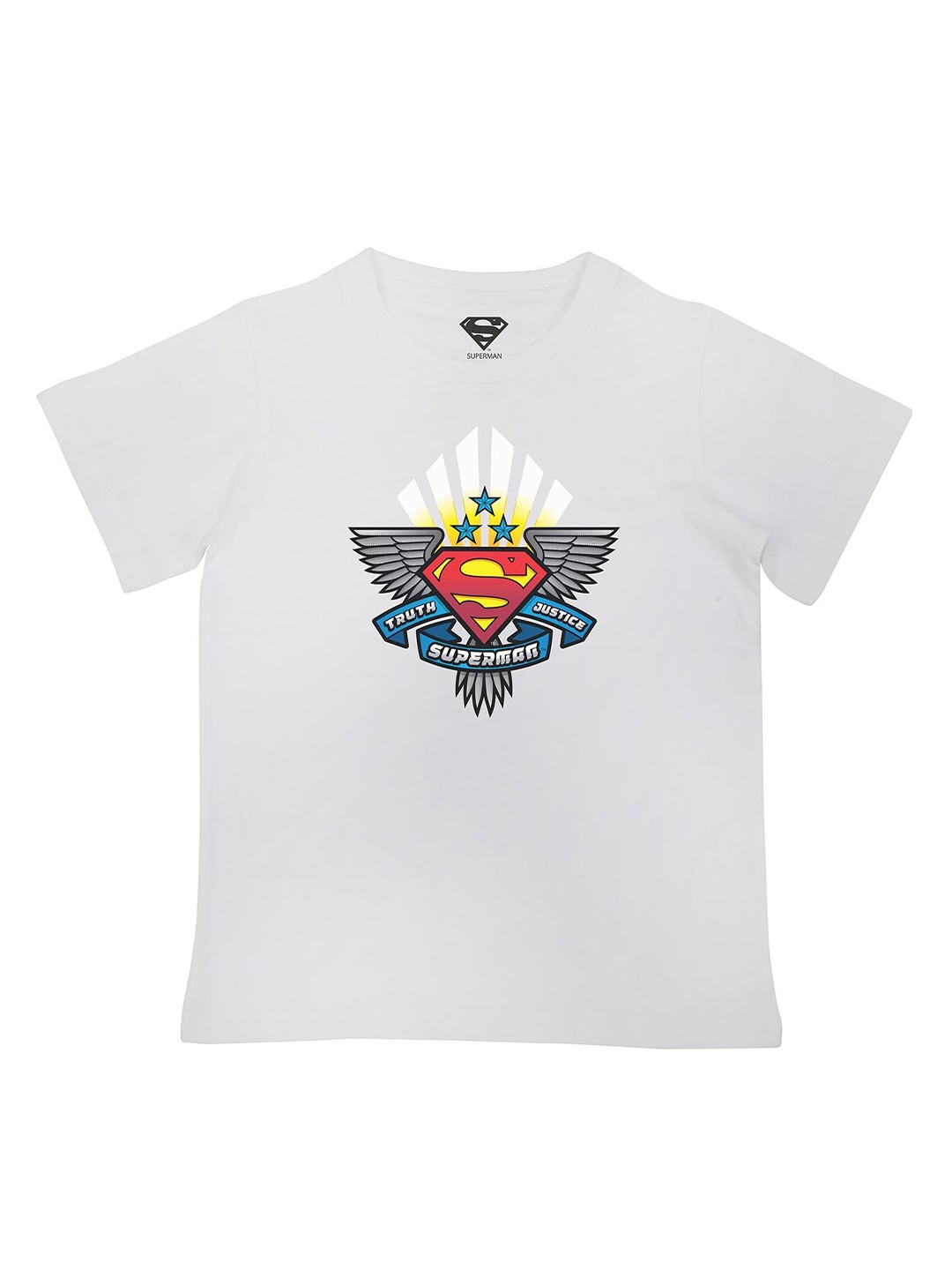 

Superman Boys White Printed V-Neck Applique T-shirt