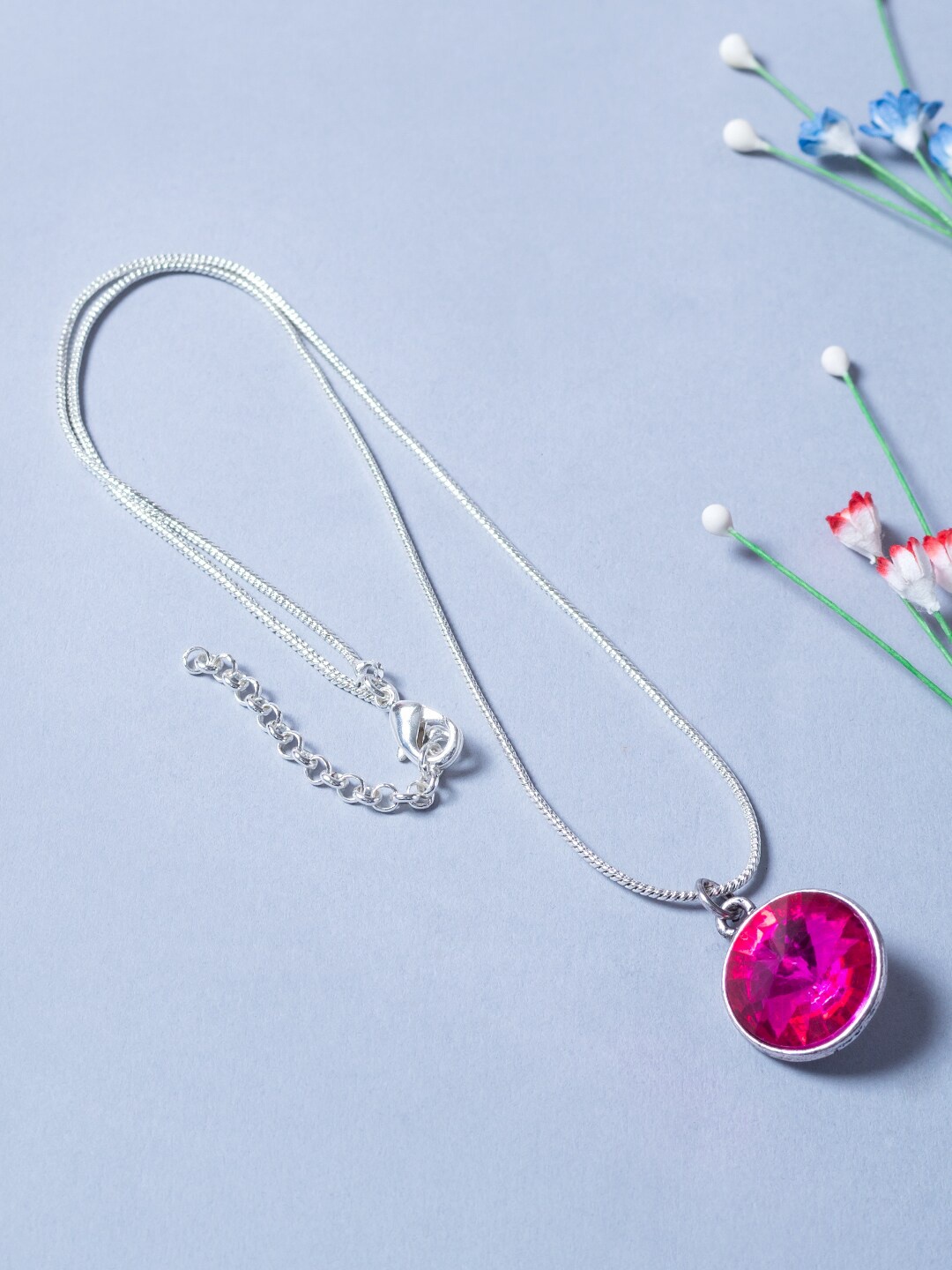 

Golden Peacock Silver-Toned & Pink Stone-Studded Pendant With Chain