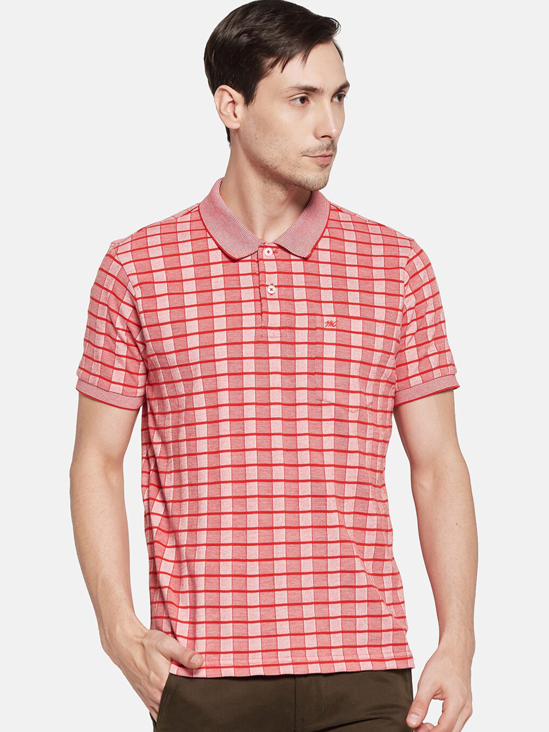 

Monte Carlo Men Red Checked Polo Collar T-shirt