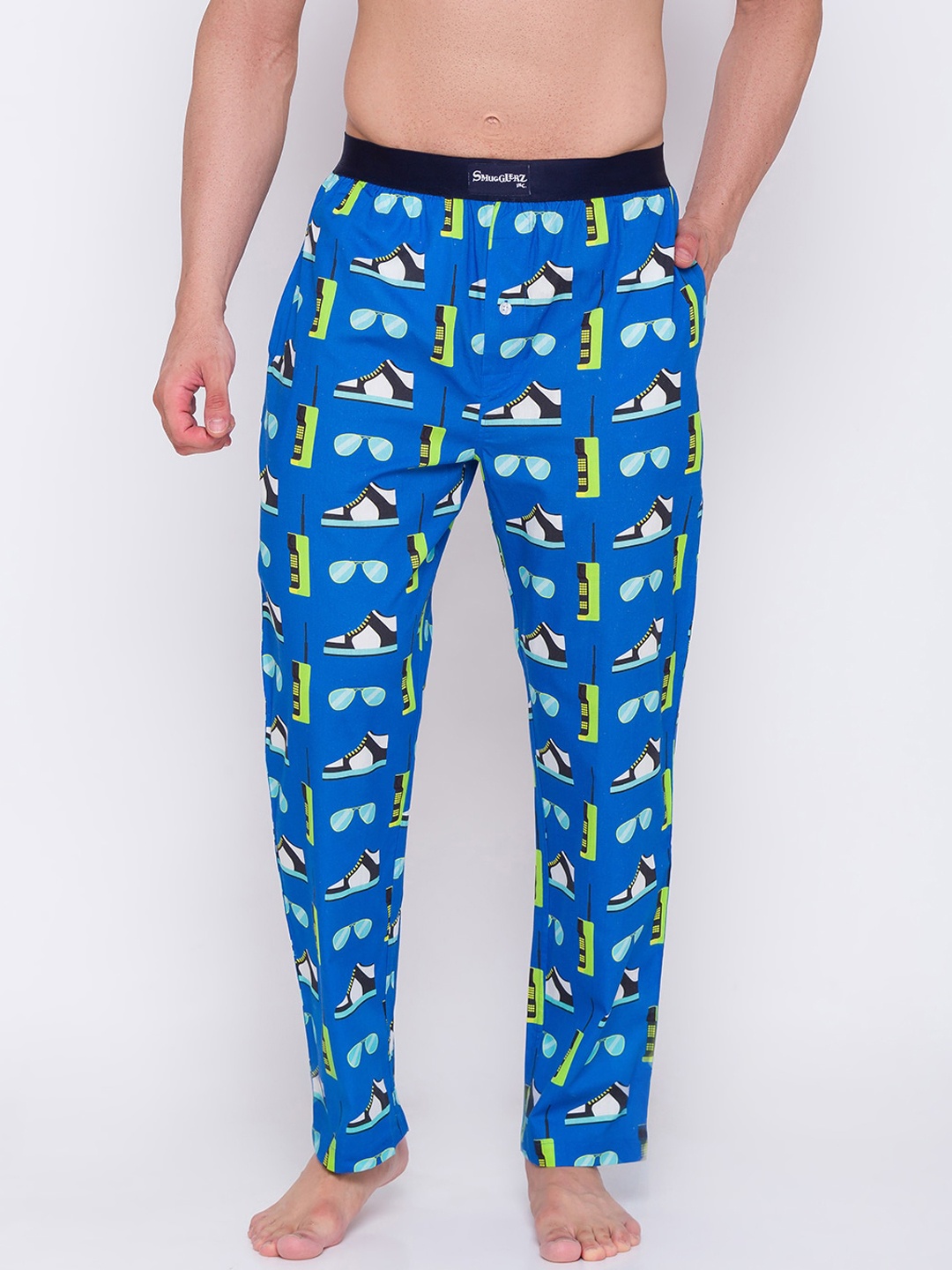 

Smugglerz Sneakers & Sunglasses Men Blue Graphic Printed Lounge Pants