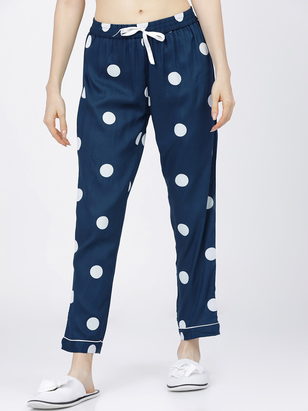 

Tokyo Talkies Women Teal Green & White Polka Dot Printed Lounge Pants