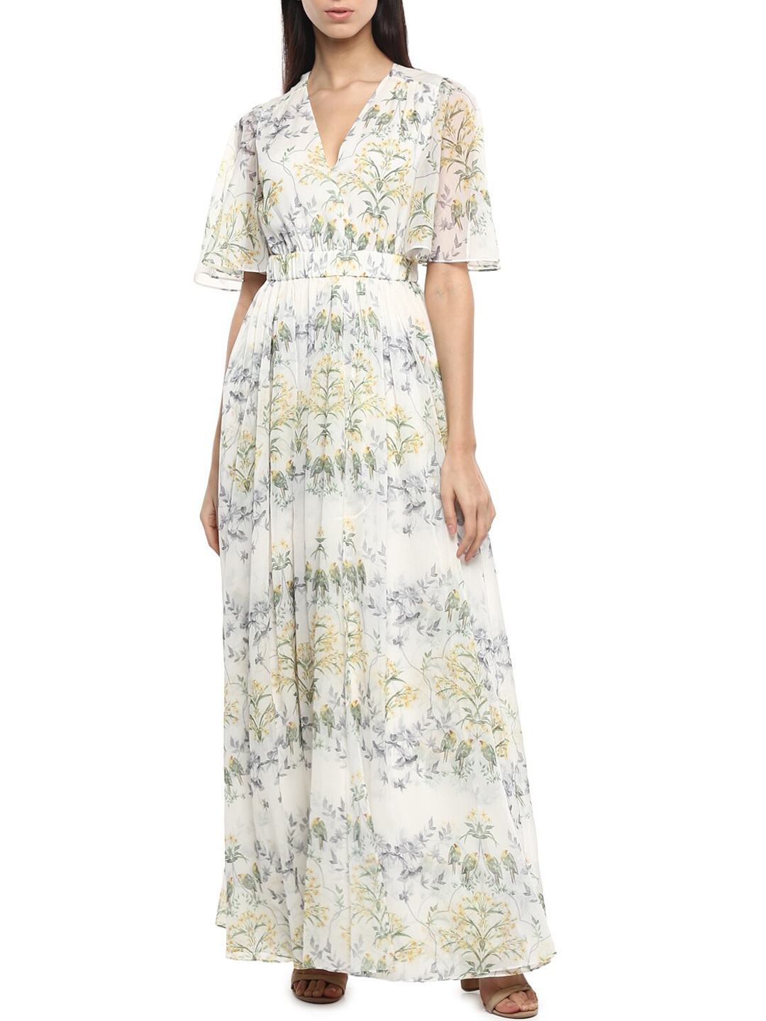 

Ted Baker Women Cream & Yellow Floral Maxi Dress
