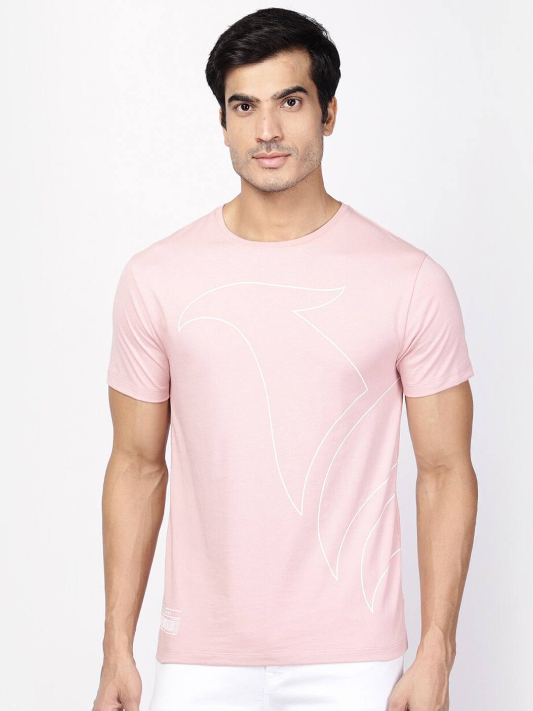 

Blackberrys Men Pink Printed Raw Edge Slim Fit T-shirt