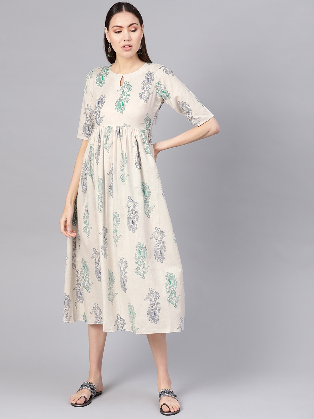 

GERUA Cream Cotton Empire Midi Dress