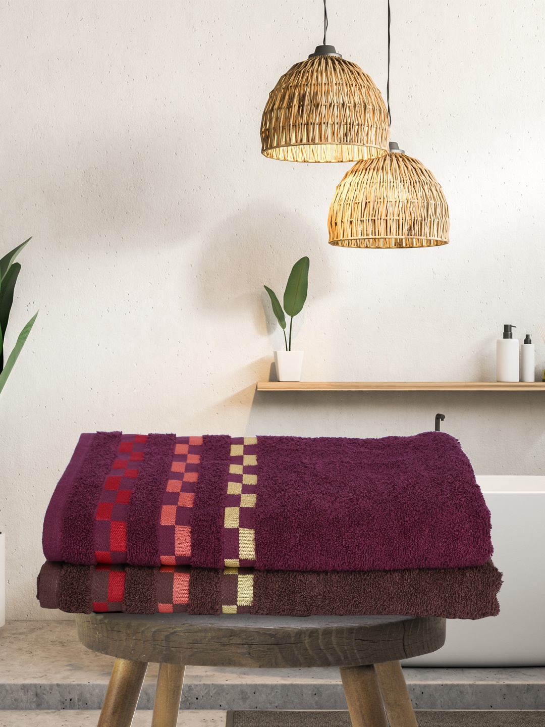 

BIANCA Set Of 2 Purple & Brown Solid 450 GSM Pure Combed Cotton Bath Towels