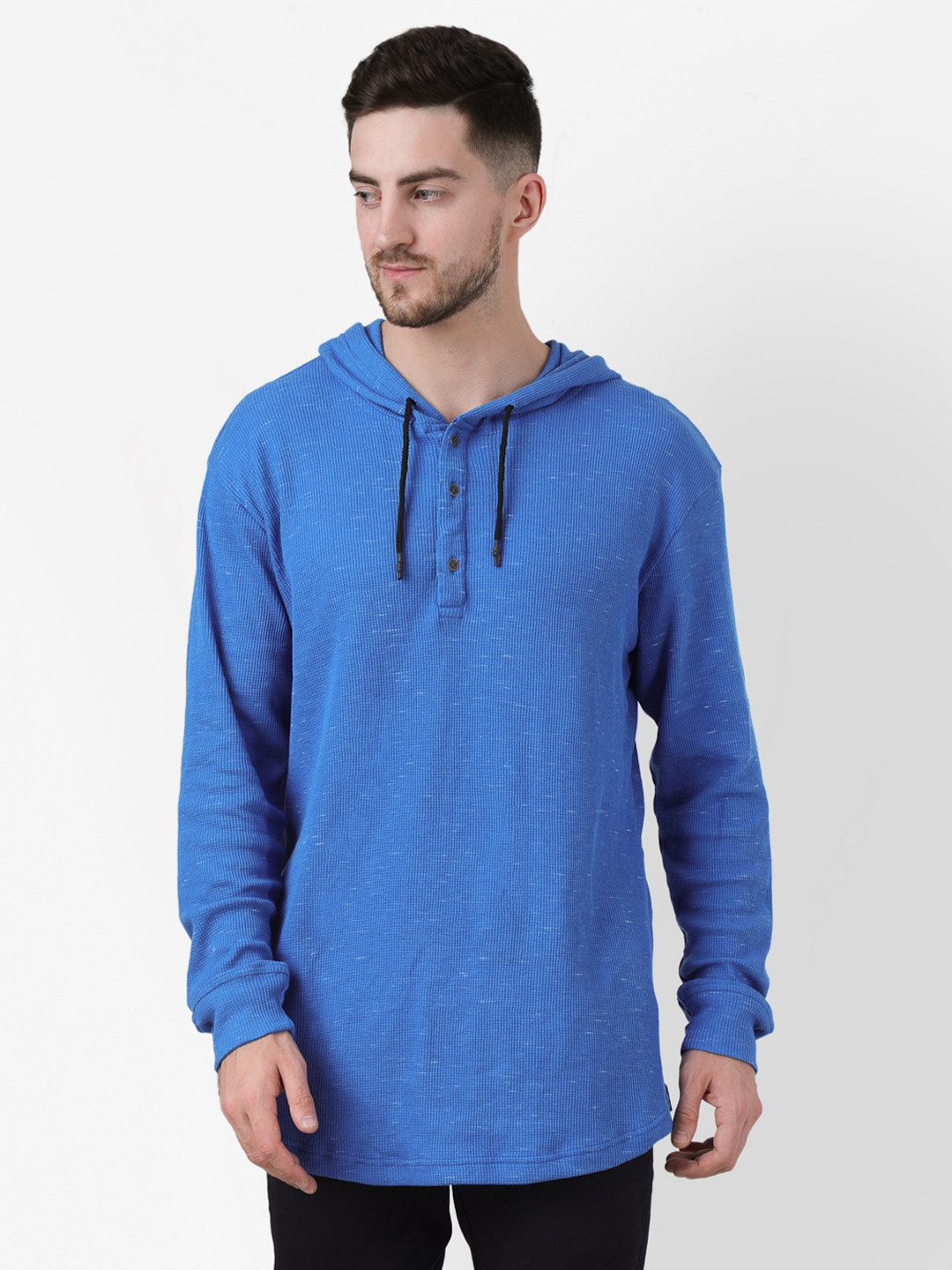 

PAUSE SPORT Men Blue Hooded Slim Fit T-shirt