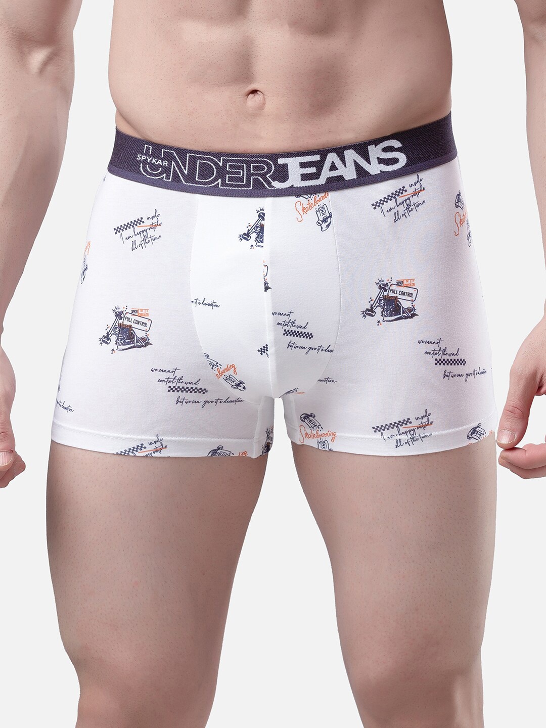 

UnderJeans by Spykar Men White & Grey Printed Trunks UJMTRPTS028