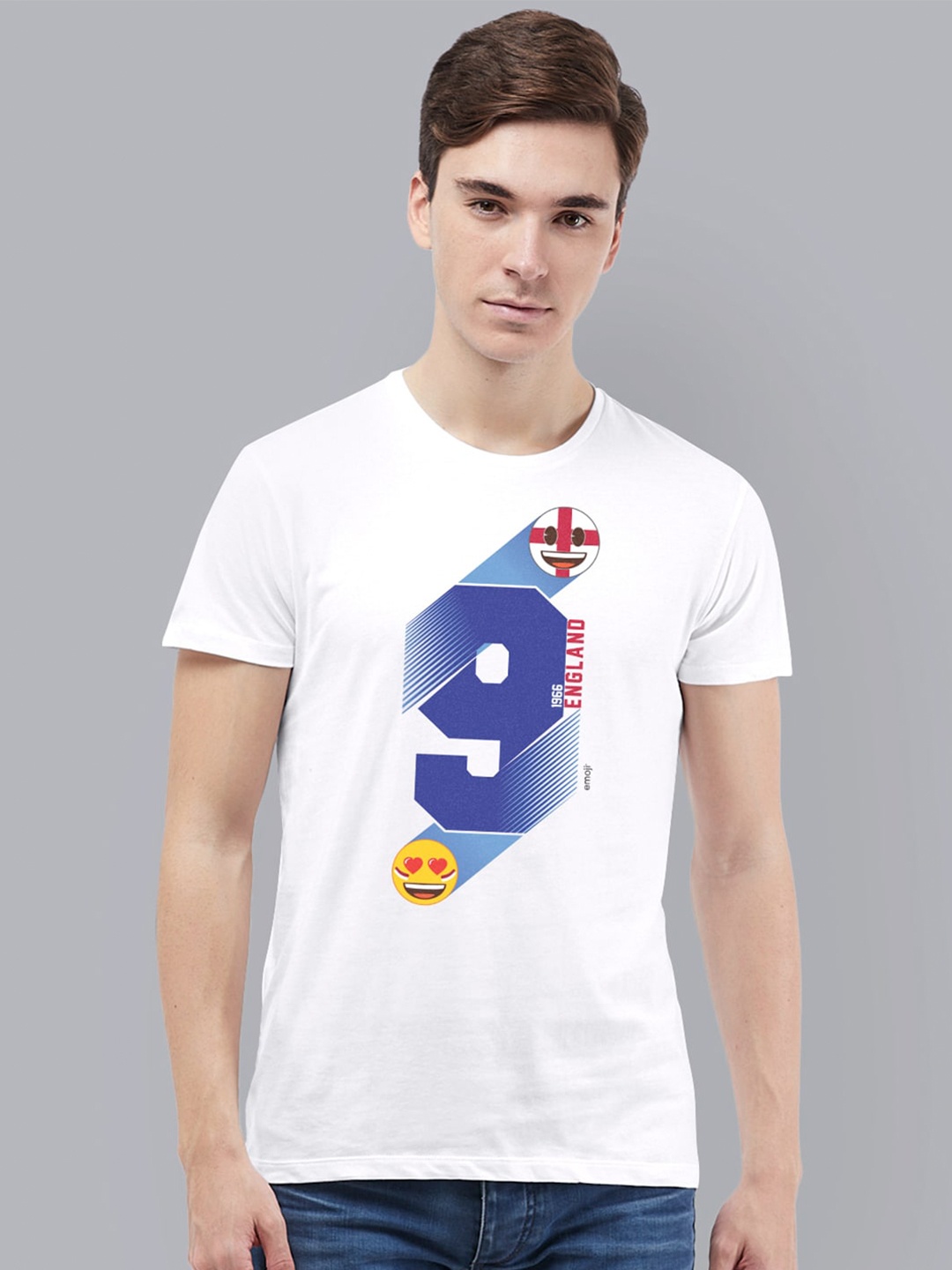 

Free Authority Men White Emoji Soccer Printed Applique T-shirt