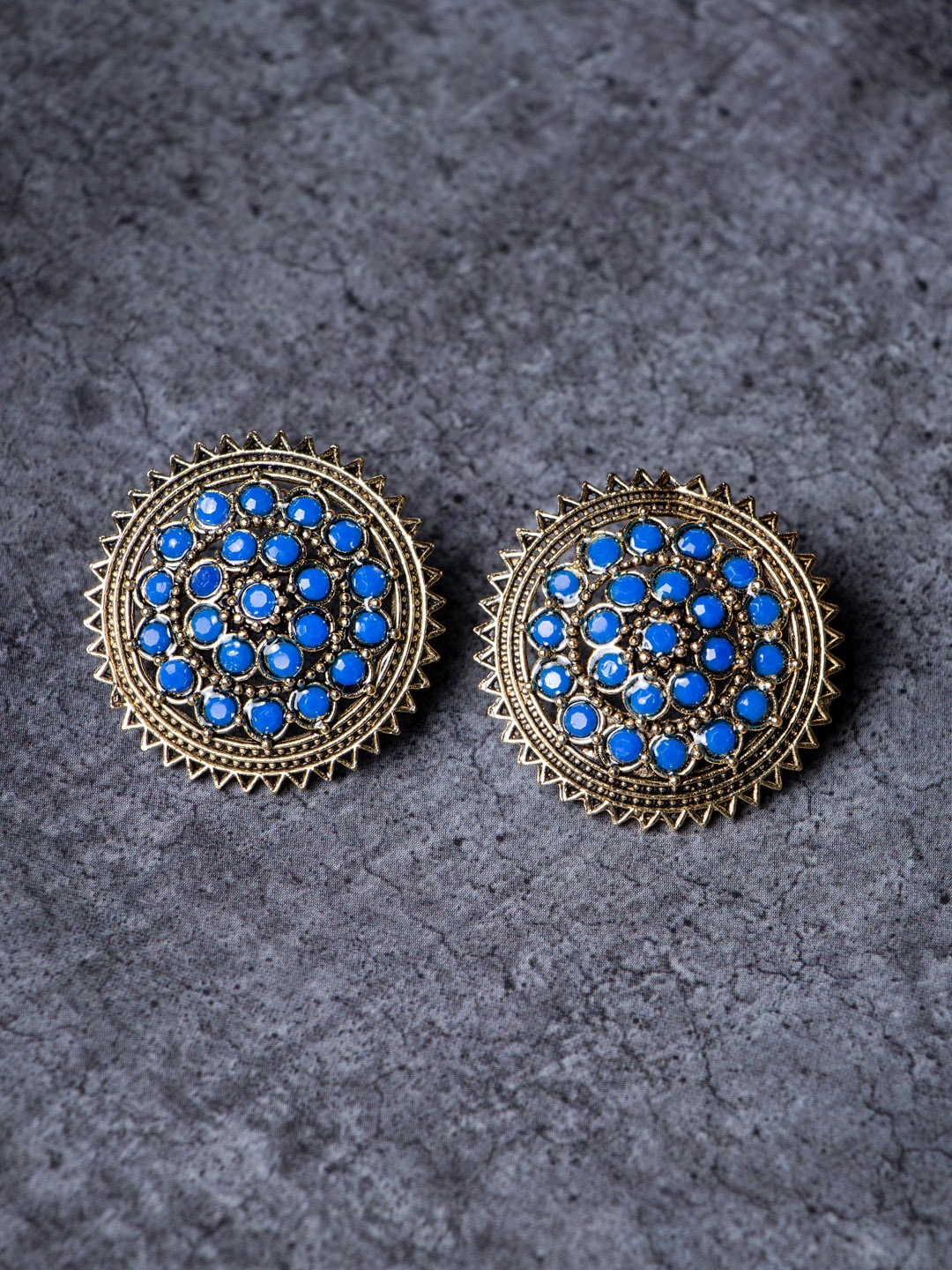 

MORKANTH JEWELLERY Gold-Plated & Blue Circular Shaped Handcrafted Studs Earrings