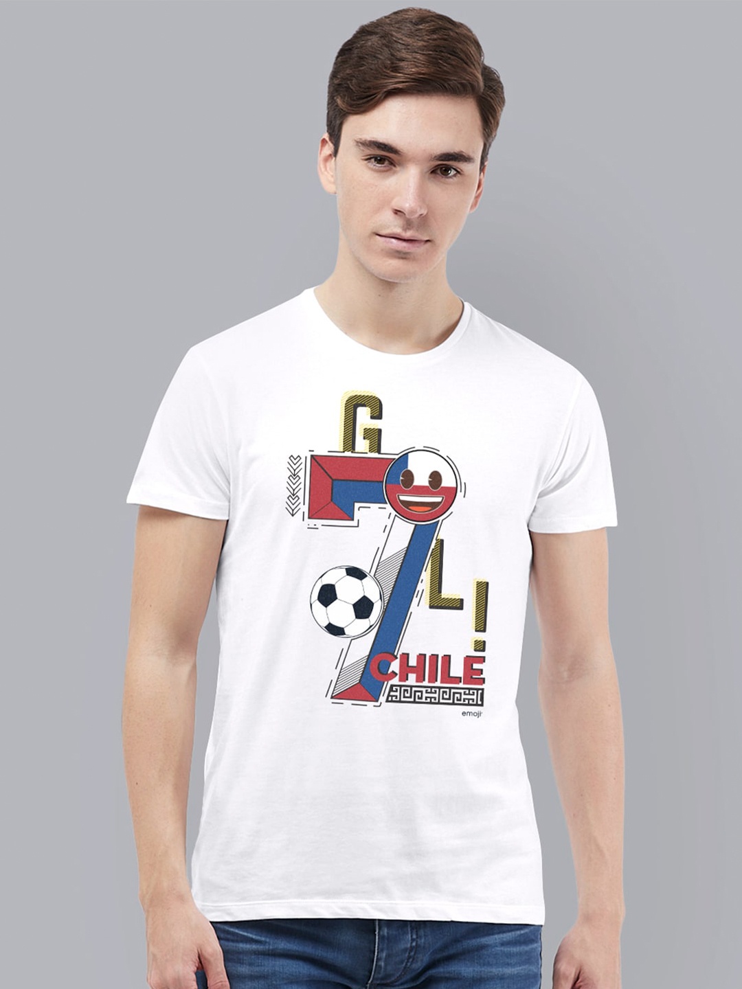 

Free Authority Men White Emoji Soccer Printed Applique T-shirt