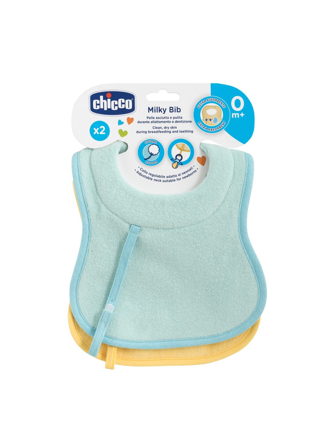 

Chicco Infant Boys Pack Of 2 Blue & Yellow Solid Pure Cotton Bib