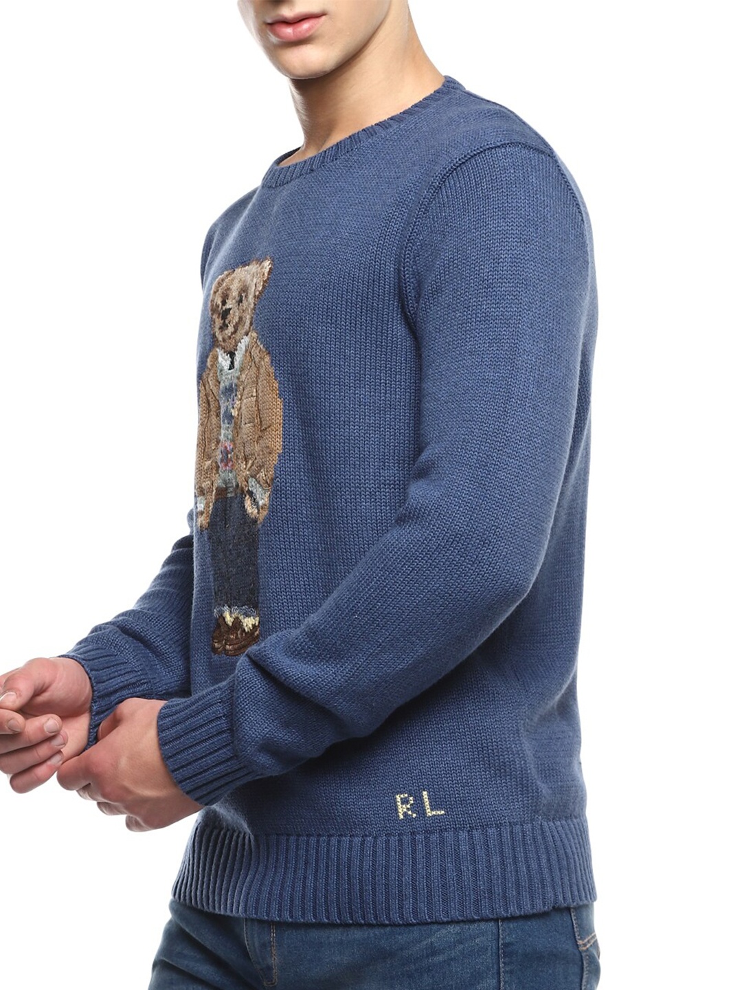 

Polo Ralph Lauren Men Navy Blue & Beige Pullover with Embroidered Detail