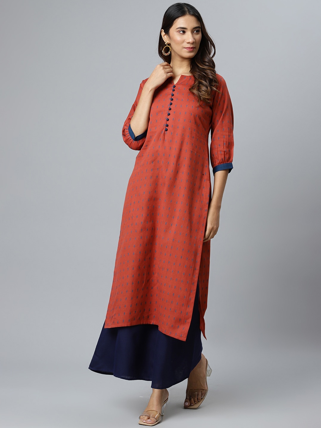 

GERUA Women Rust Red Floral Printed Pure Cotton Straight Kurta