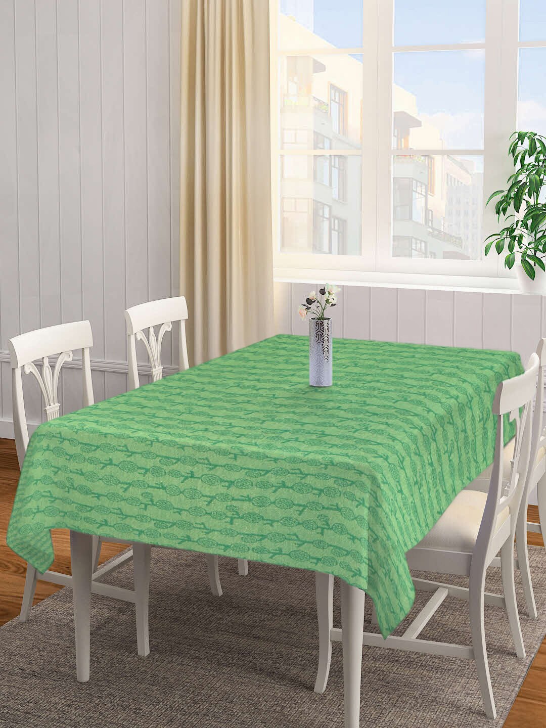 KLOTTHE Green Printed Cotton 6 Seater Rectangular Table Cover