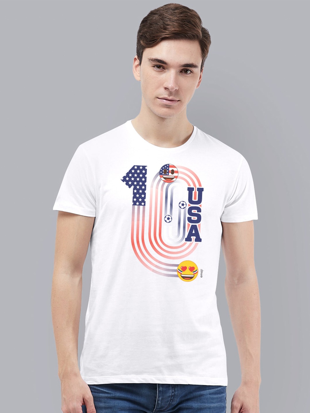 

Free Authority Men White Blue Emoji Printed Pure Cotton T-shirt