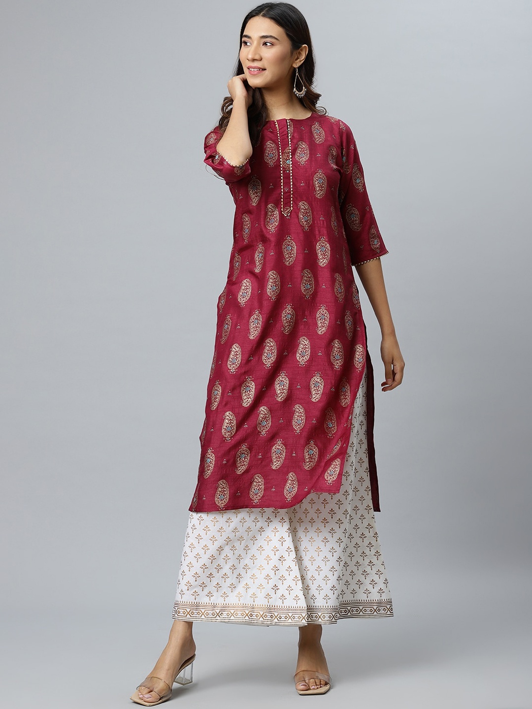 

Gerua By Libas Women Maroon Paisley Printed Straight Kurta