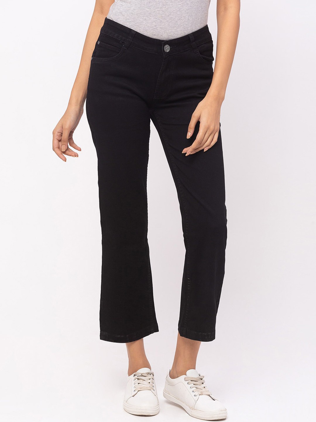 

ZOLA Cotton Straight Fit Cropped Length Lightweight Jeans, Black