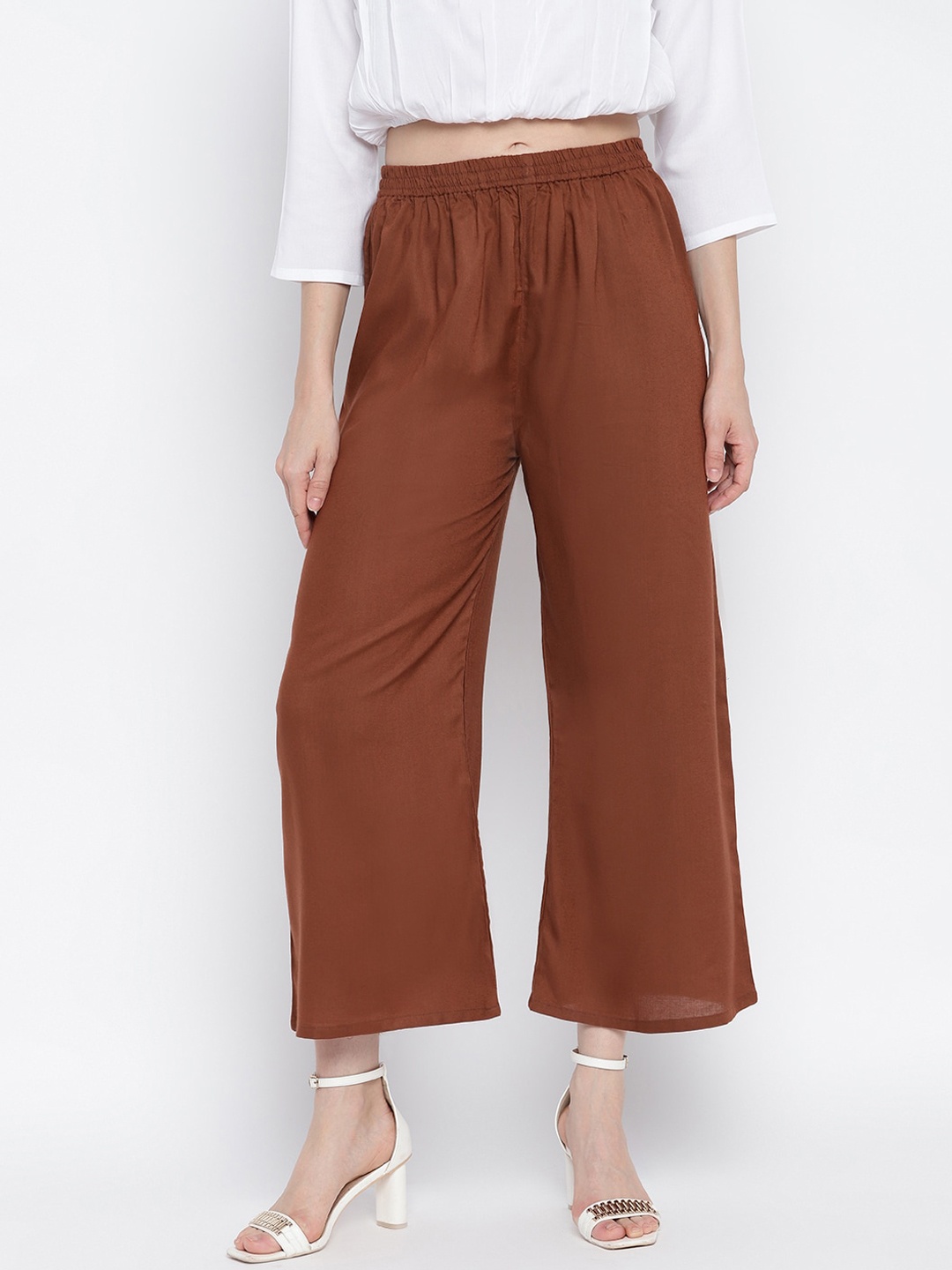 

Aawari Women Coffee Brown High-Rise Parallel Trousers