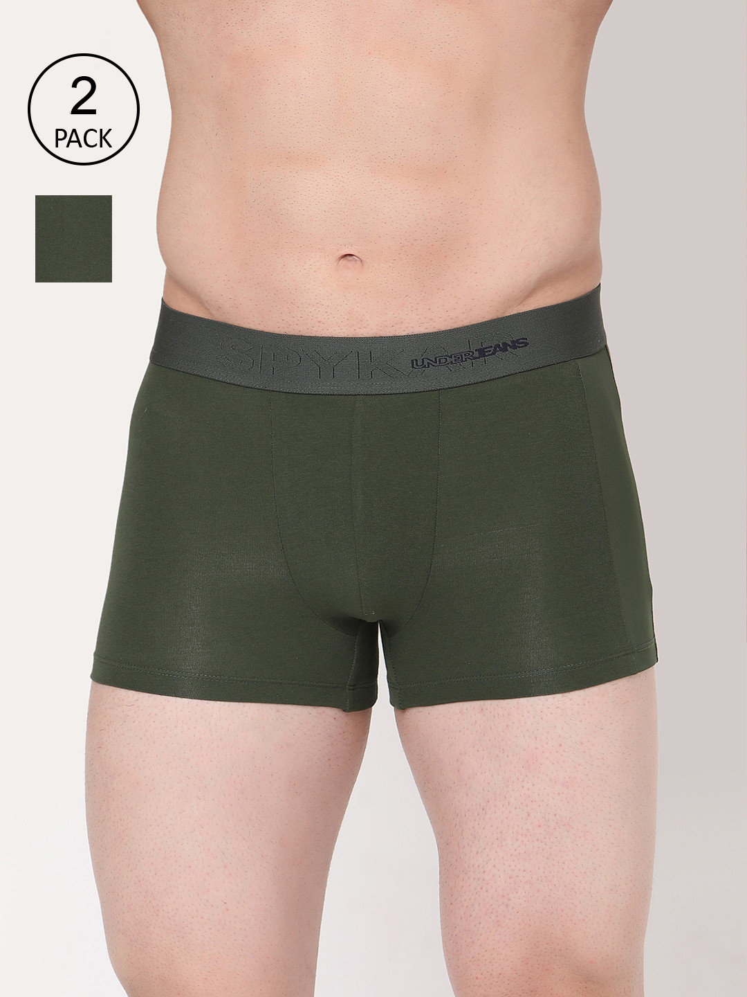 

UnderJeans by Spykar Men Pack Of 2 Olive-Green Solid Trunks UJMTRPTC004