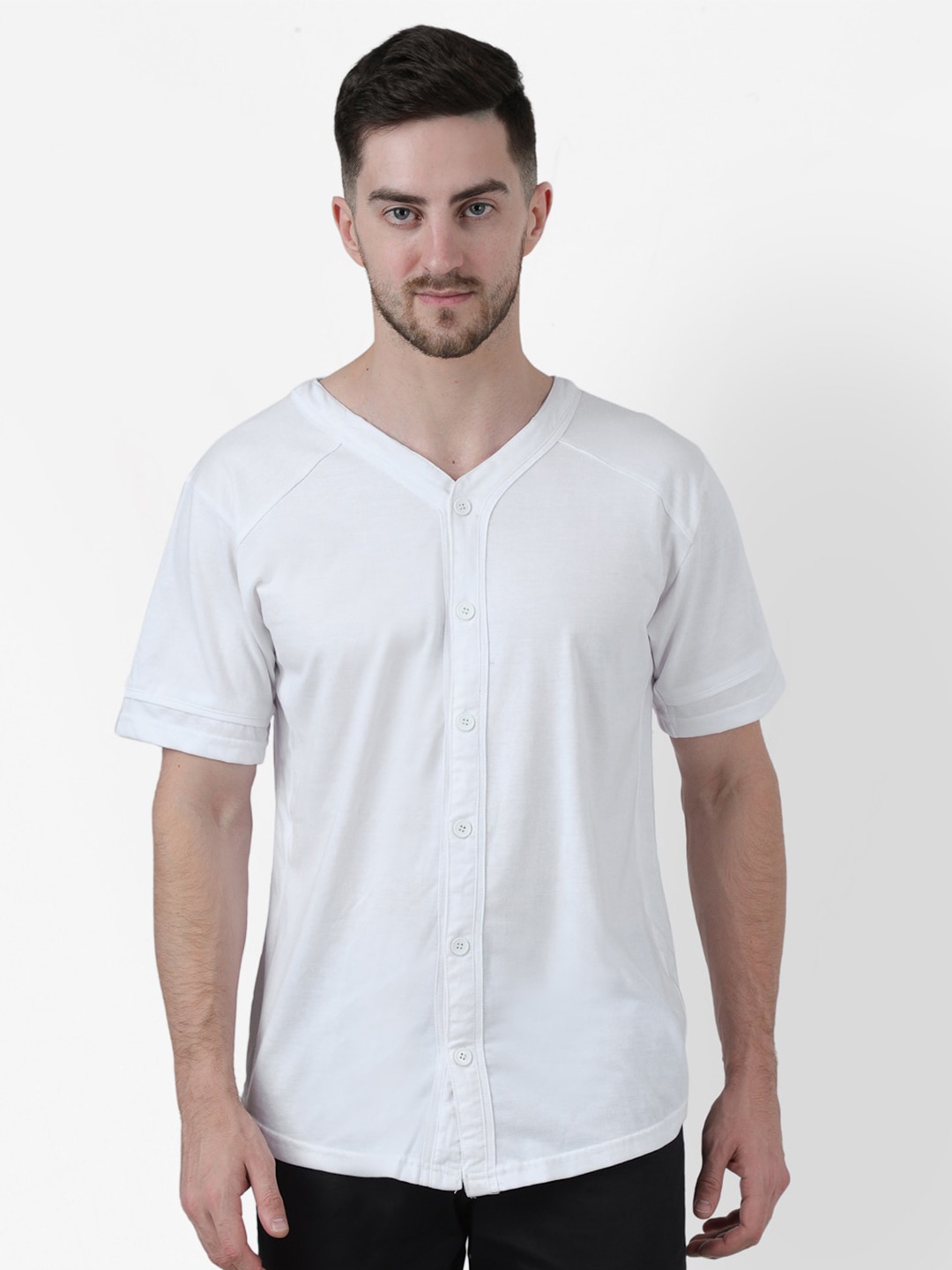 

PAUSE SPORT Men White V-Neck Slim Fit T-shirt