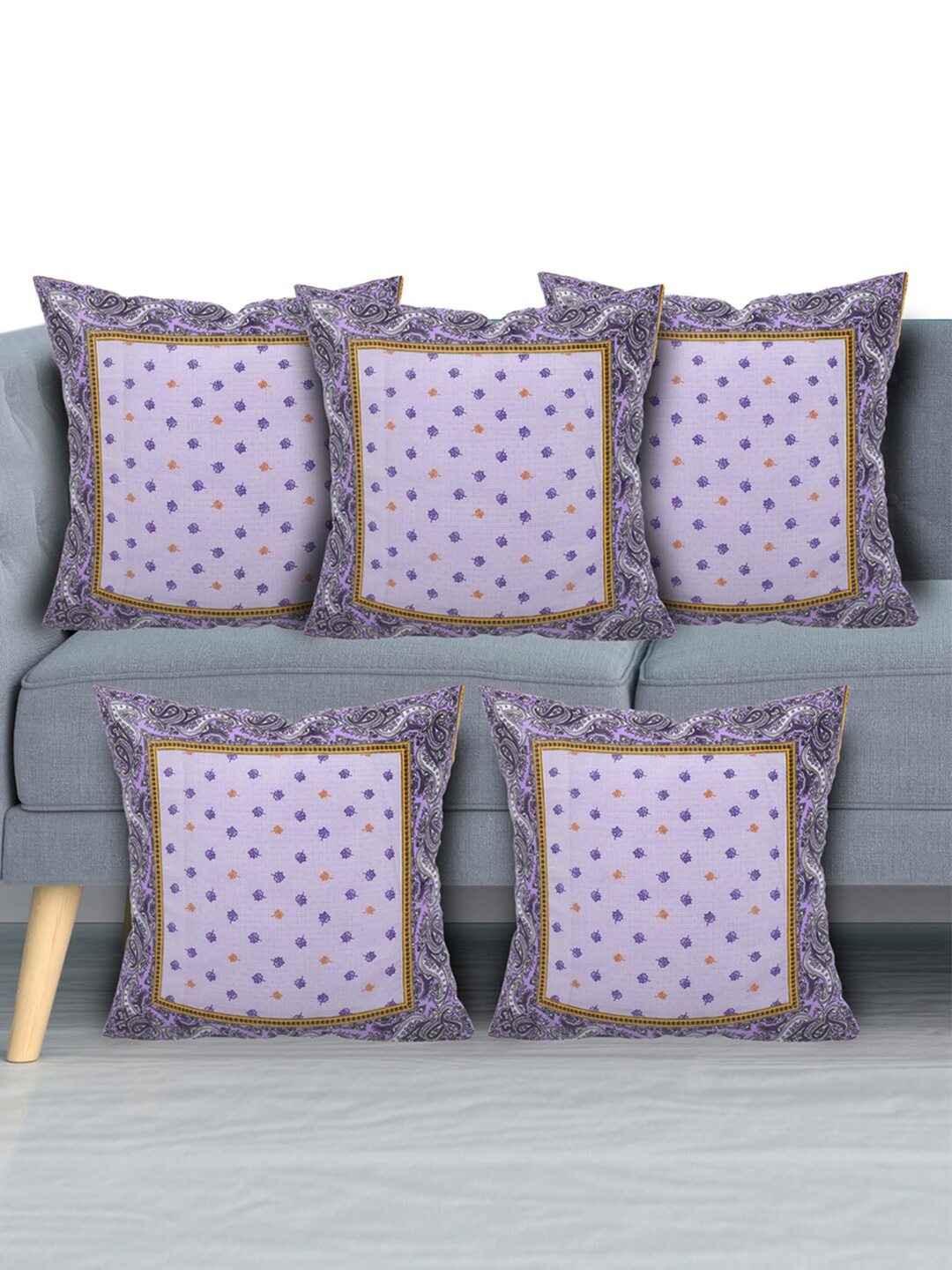 

Kuber Industries Set Of 5 Purple & Yellow Floral Square Cushion Covers