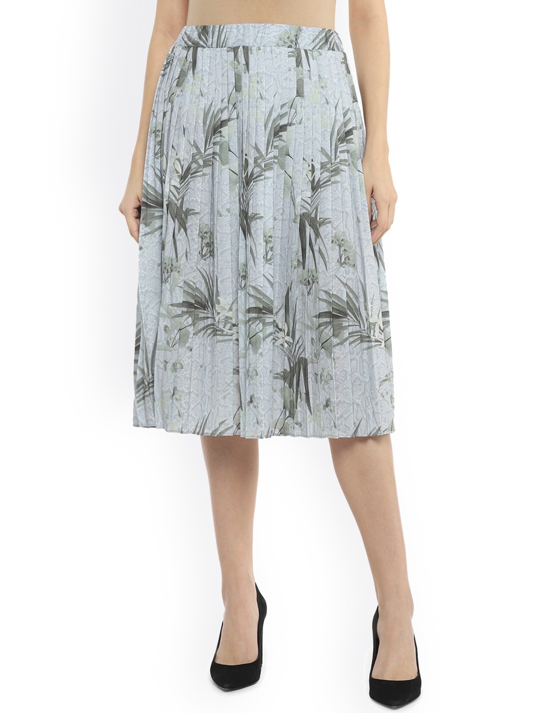 

Ted Baker Women Grey & Green Printed Flared Knee-Length Skirt