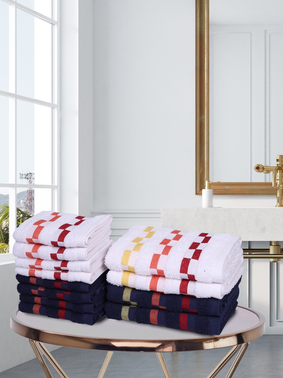 

BIANCA Set Of 12 Bumpy-Stripes Mercerized Combed Cotton 450 GSM Towel Set, White