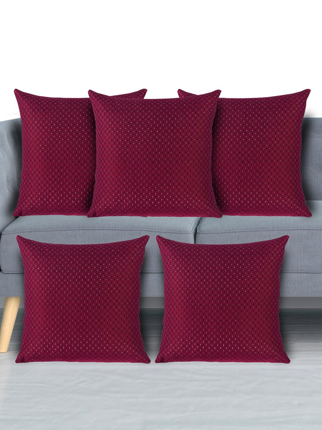 Kuber Industries Maroon & Black Set of 5 Geometric Velvet Square Cushion Covers