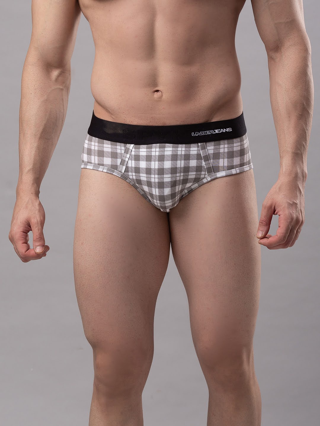 

UnderJeans by Spykar Men White & Grey Checked Basic Briefs UJMBRPBS035