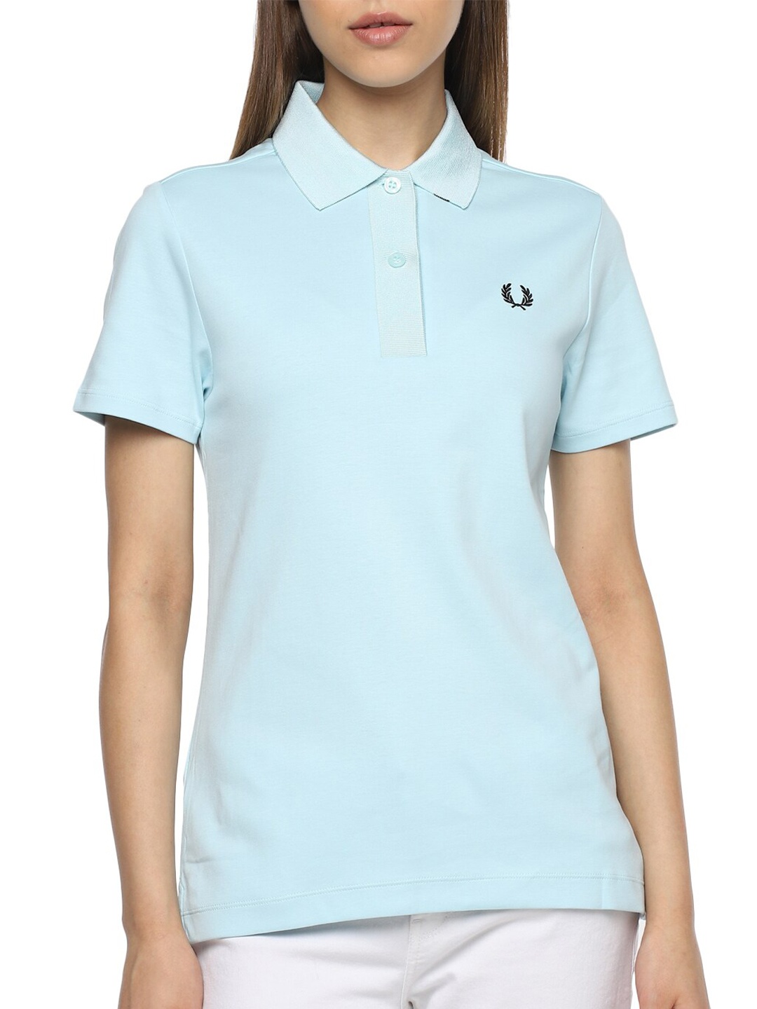 

Fred Perry Women Blue Polo Collar Cotton T-shirt