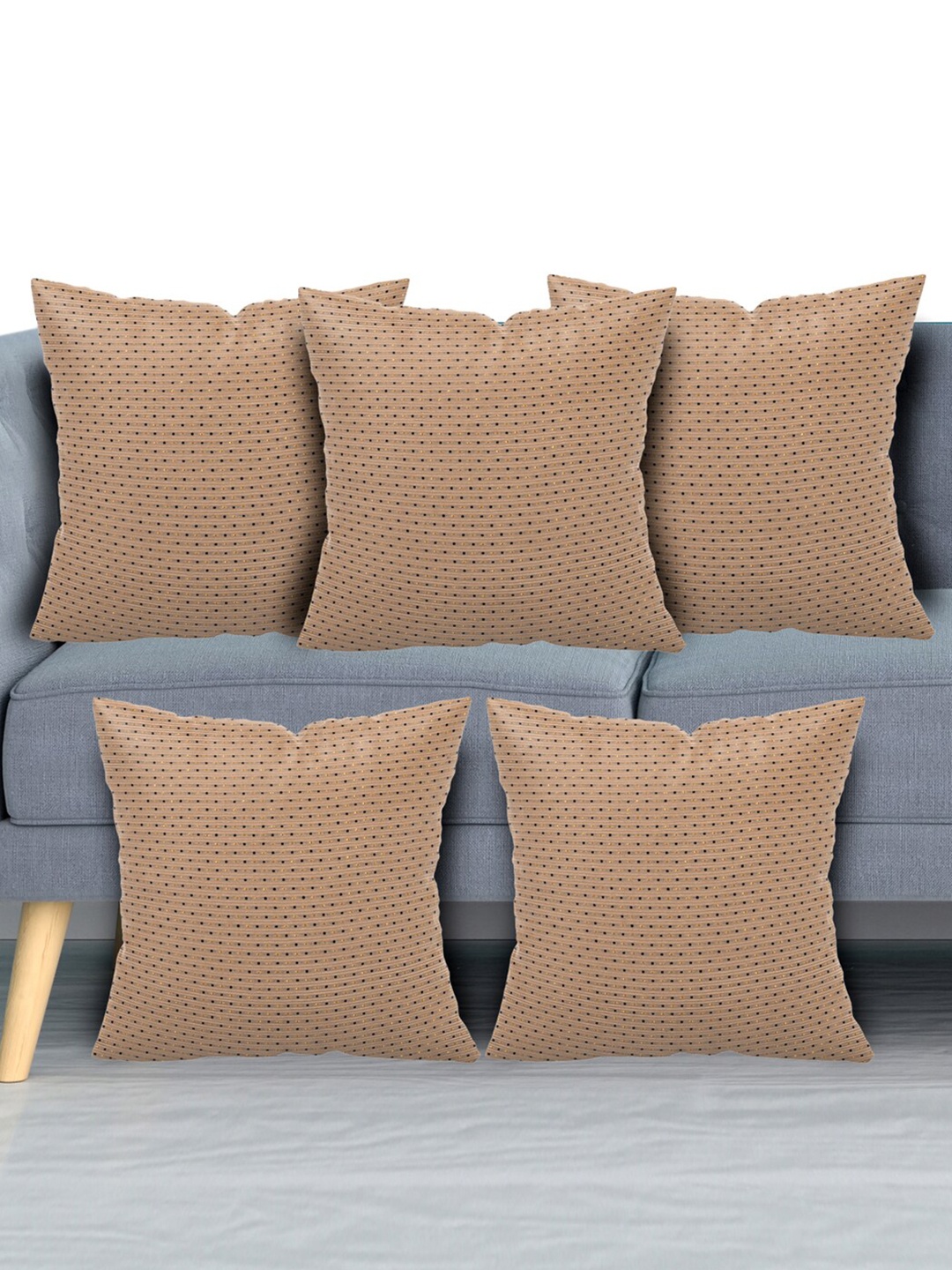 

Kuber Industries Cream Set of 5 Geometric Velvet Square Cushion Covers