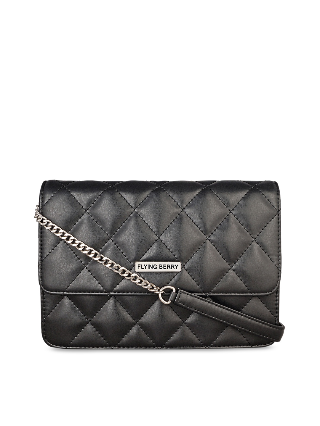 

FLYING BERRY Black Textured PU Structured Quilted Sling Bag