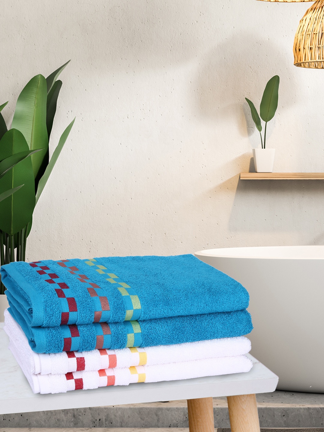 

BIANCA Set Of 4 Solid 450 GSM Pure Combed Cotton Bath Towels, Blue