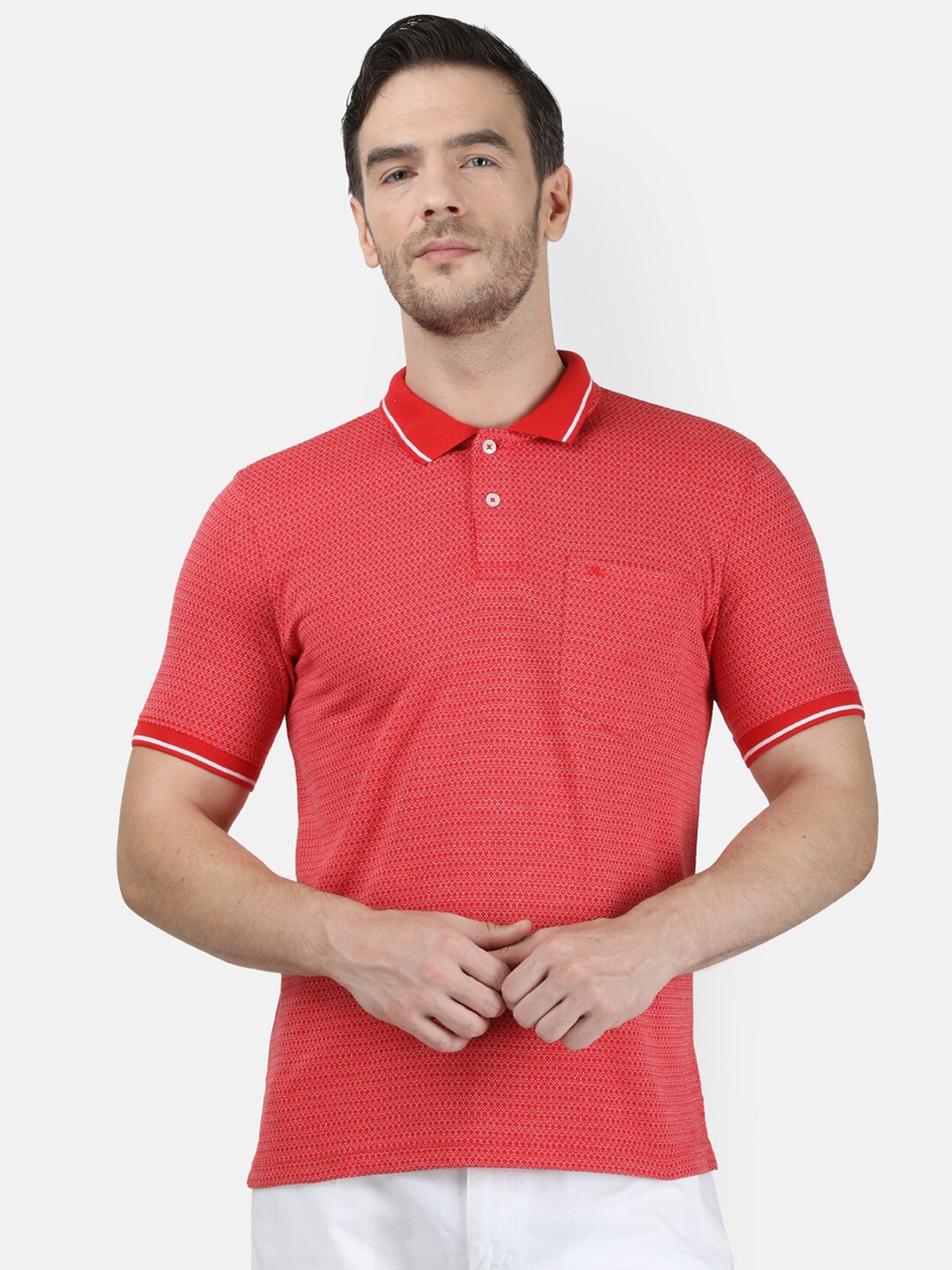 

Monte Carlo Men Red Printed Polo Collar T-shirt NA