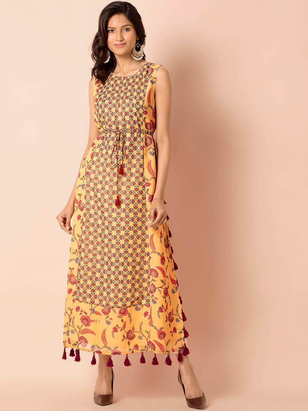 

INDYA Yellow Floral Georgette Maxi Dress
