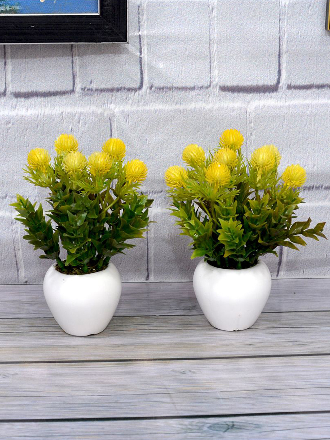 

fancy mart Set Of 2 Yellow & Green Artificial Formosan Plant With Apple Pot