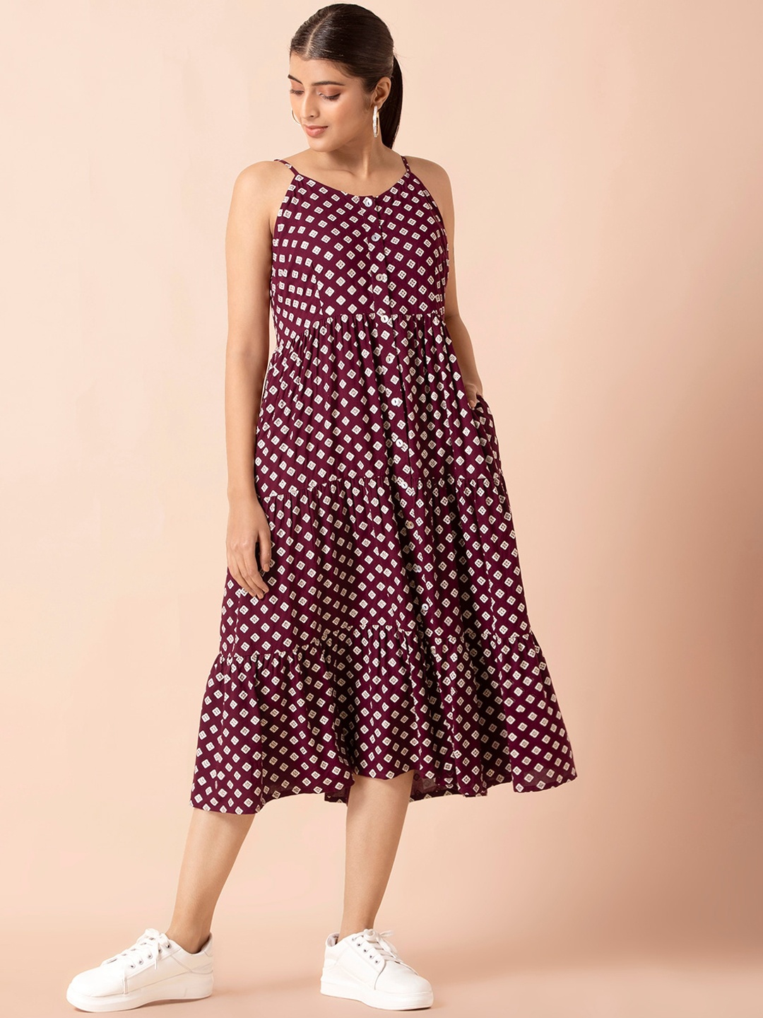 

INDYA Maroon Midi Dress