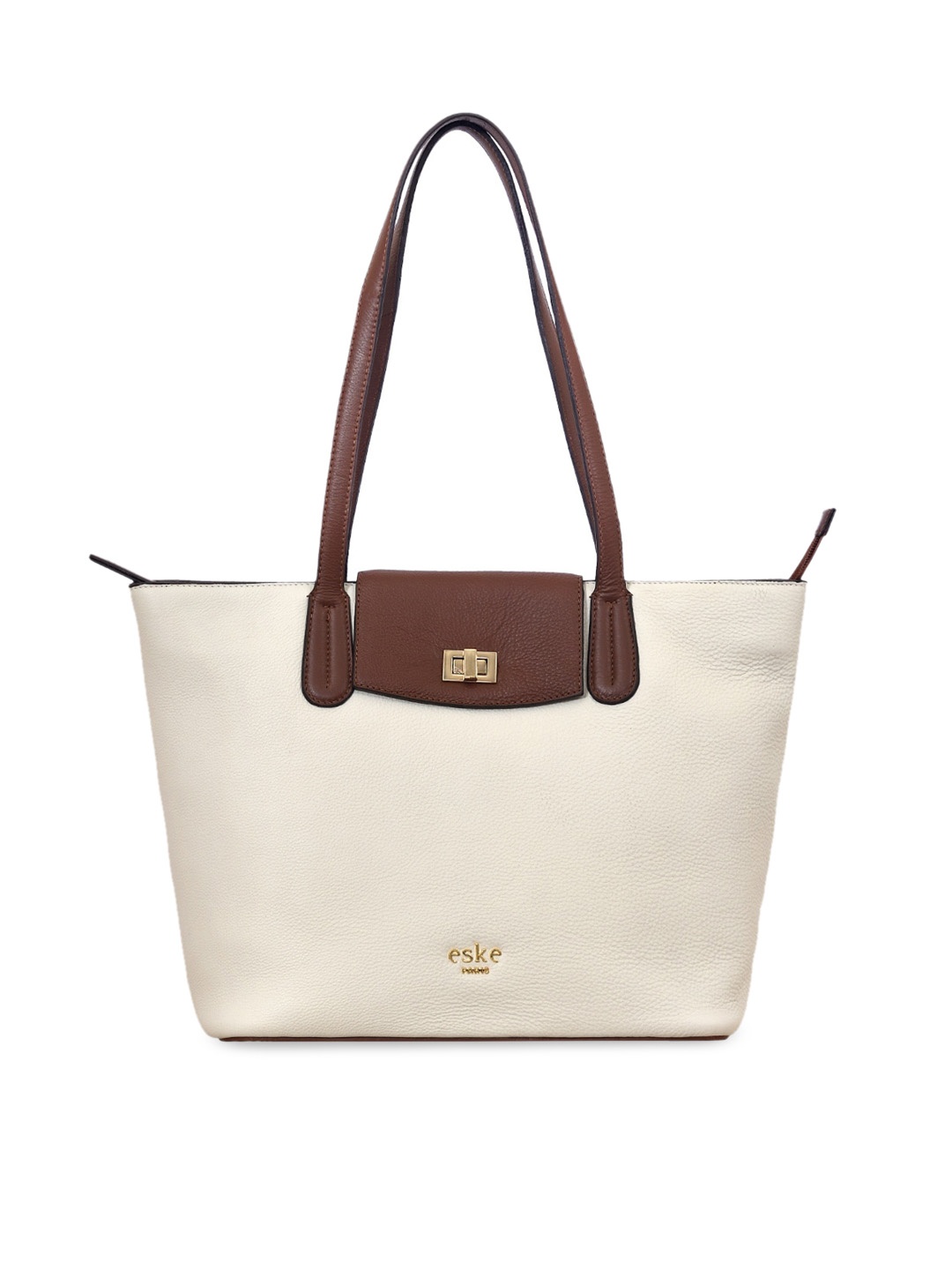 

Eske Cream Leather Structured Tote Bag