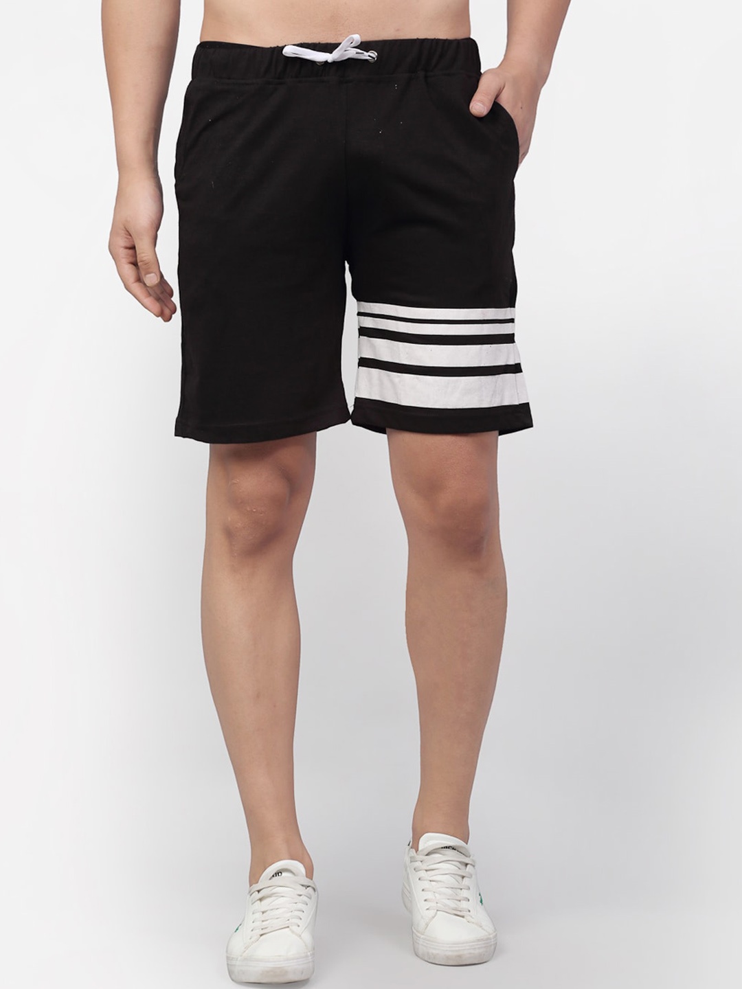 

Rigo Men Striped Slim Fit High-Rise Regular Shorts, Black