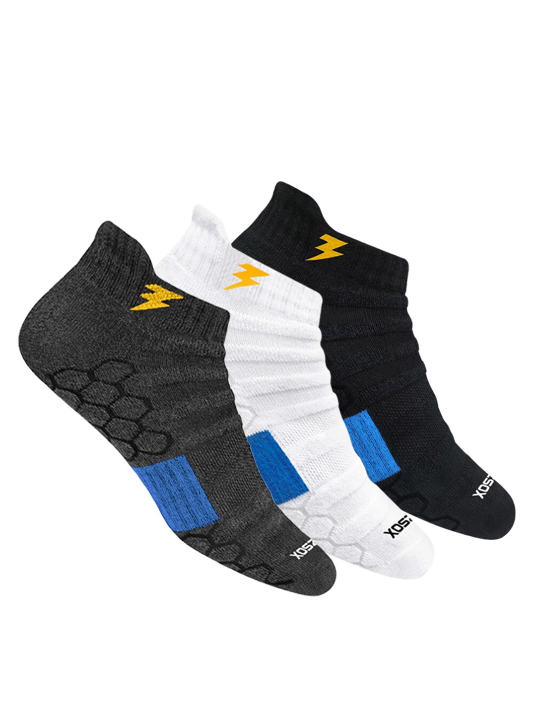 

BLITZSOX Men Pack Of 3 Assorted Hi-Tech Performance Athletic Ankle-Length Socks