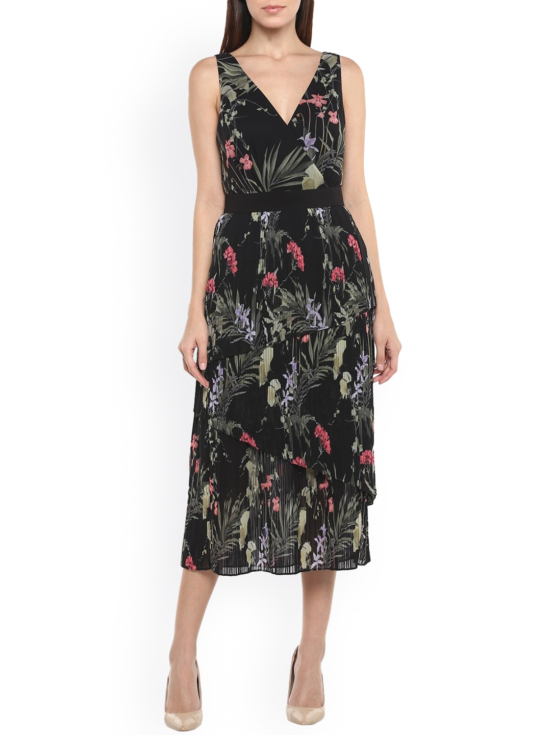 

Ted Baker Black Floral A-Line Midi Dress