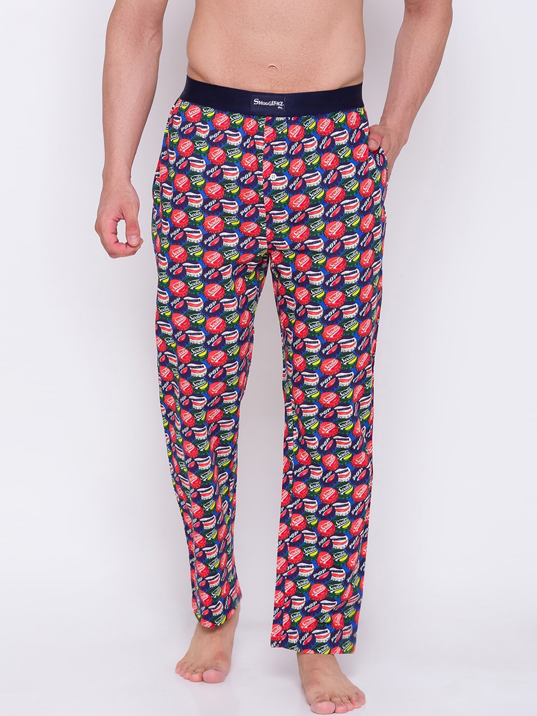 

Smugglerz Men Red & Blue Conversational Printed Midrise Cotton Lounge Pants