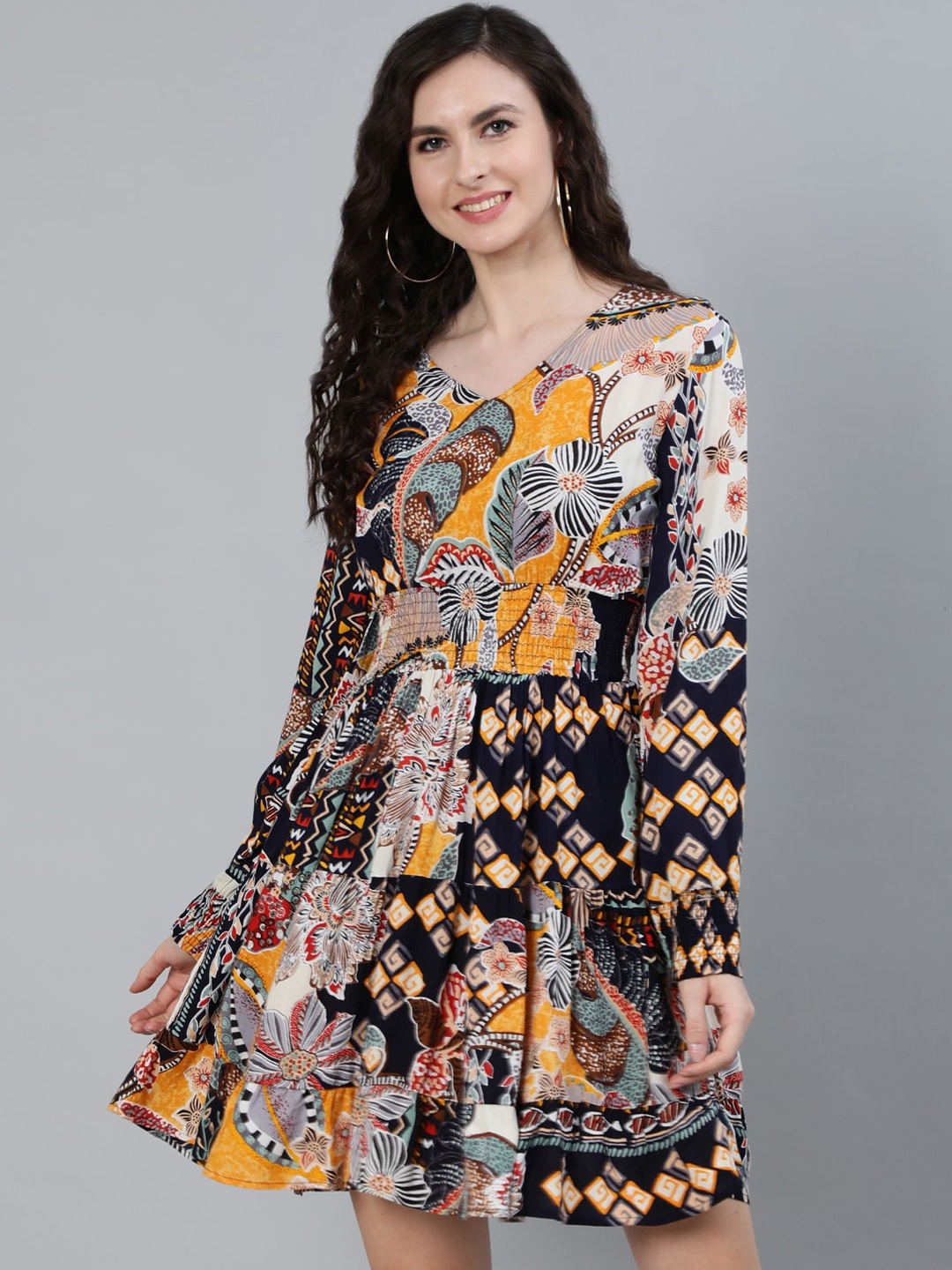 

Ishin Multicoloured Tropical Print Fit and Flare Dress, Multi