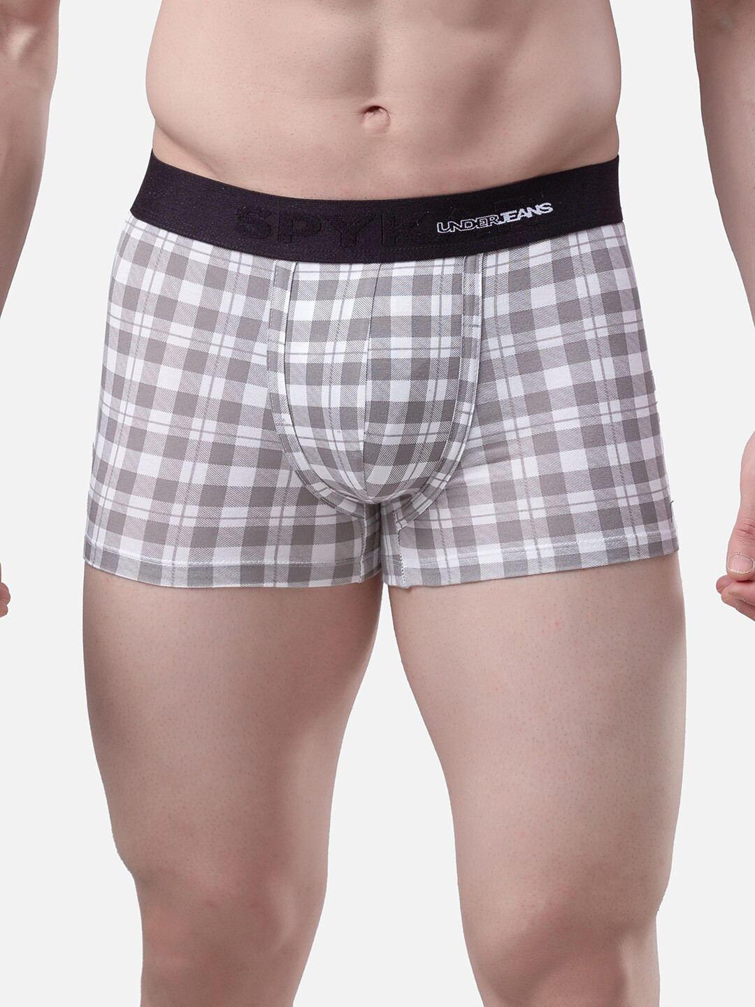

UnderJeans by Spykar Men White & Grey Checked Trunk UJMTRPTS036