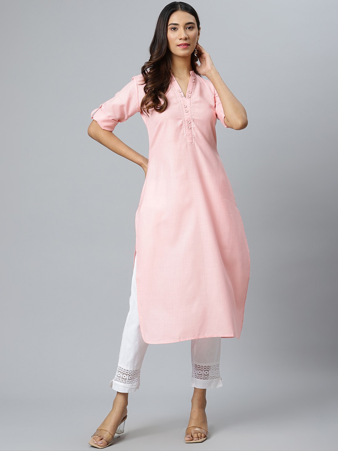 

Gerua By Libas Women Pink Solid Cotton Straight Kurta