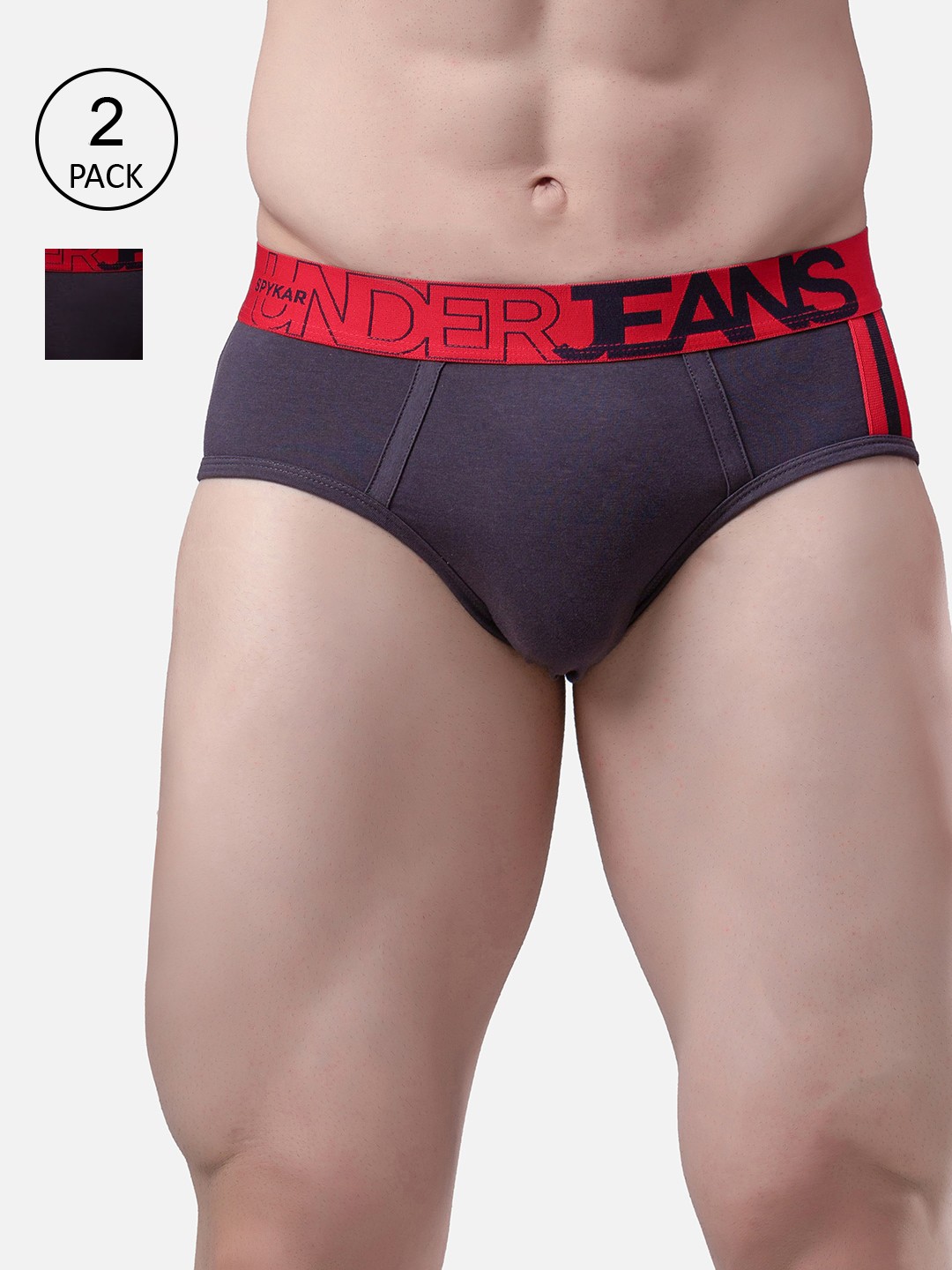 

UnderJeans by Spykar Men Pack Of 2 Grey Solid Basic Briefs UJMBRPBC011