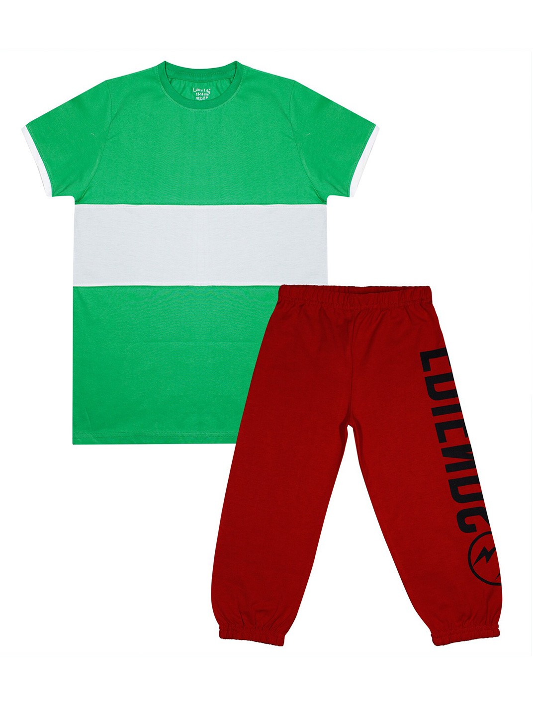 

Luke & Lilly Boys Green & Red Colourblocked T-shirt with Pyjamas